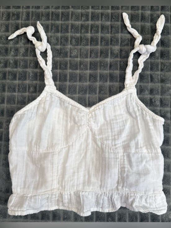 Roxy Tops - Roxy Medium White Gauze Tie-Shoulder Crop Top Camisole Shirt Blouse (B7)